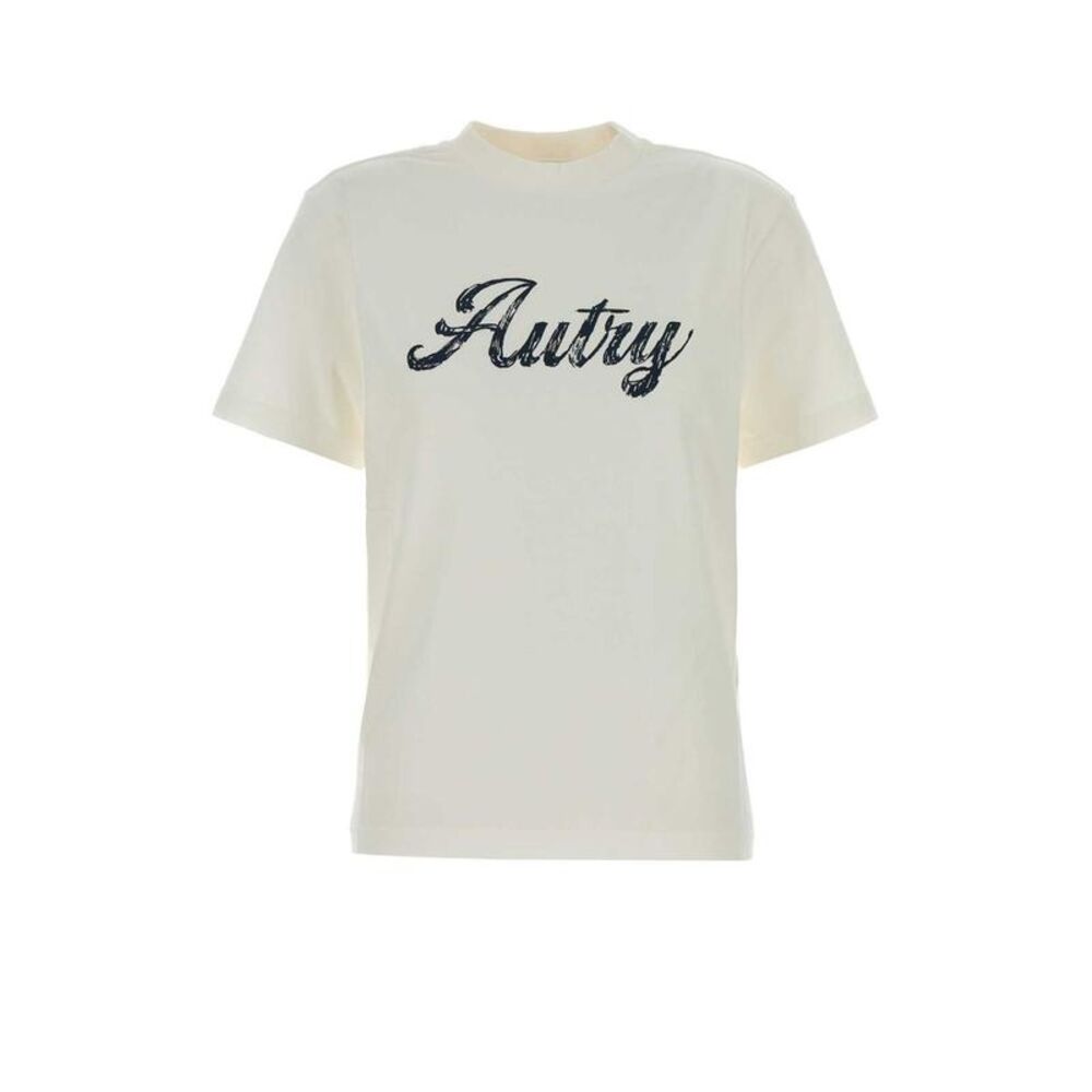AUTRY Short Sleeve T-Shirt with Script Logo Women WHITE T-Shirts & Tops